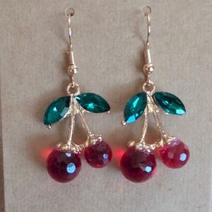 Elegant Cherry Earrings with Red and Green Accents